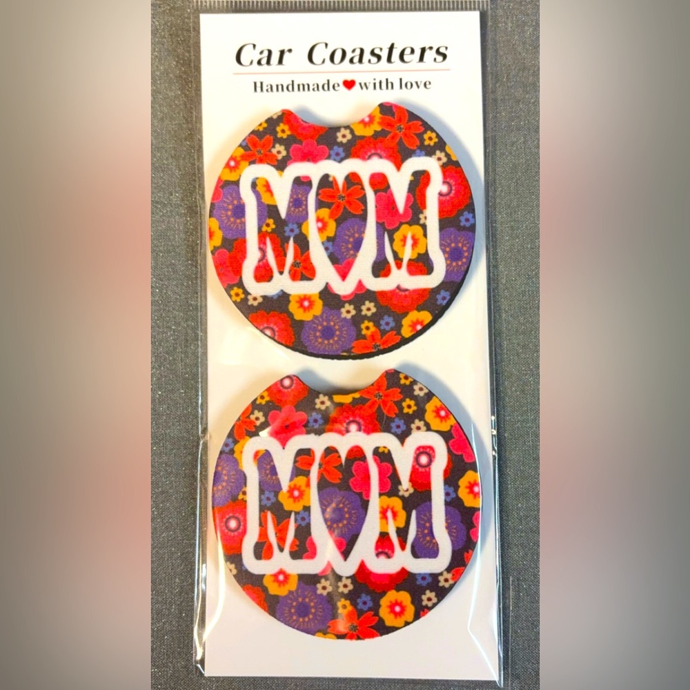 Sublimated MOM floral car coasters